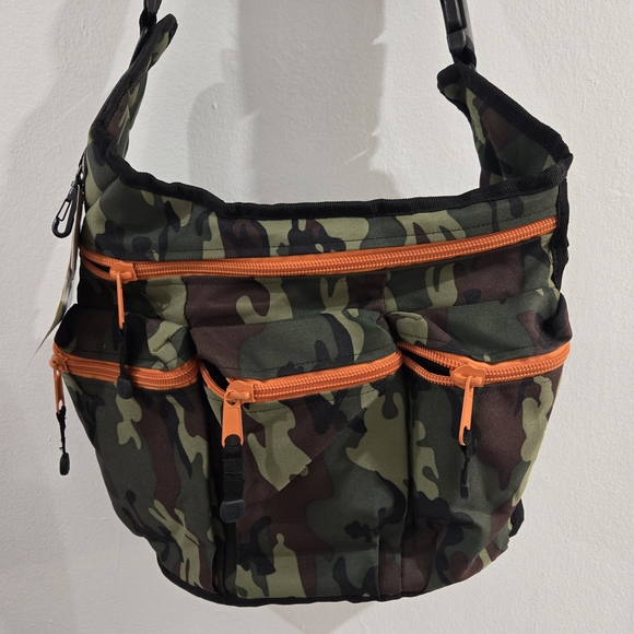 Diaper Dude Camouflage Messenger Bag Orange Zippers Adjustable Strap - Picture 2 of 9